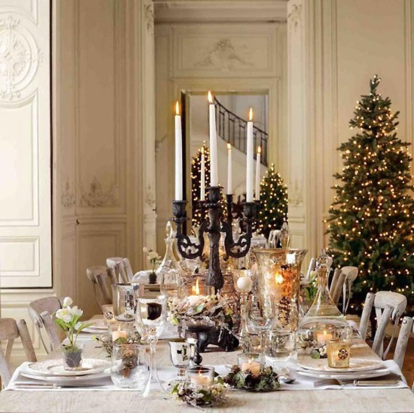Elegant Christmas tablescape features twin wrought iron candelabras ...